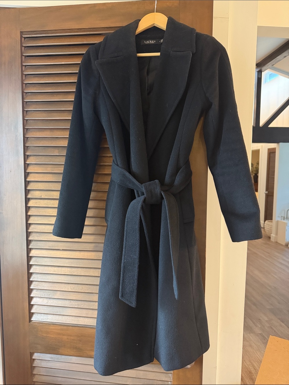 Lauren Ralph Lauren Black Belted Wool Wrap Coat